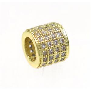copper tube beads paved zircon, gold plated, approx 6x7mm, 4mm hole [FDZN2911]