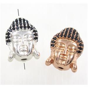 copper buddha beads paved black zircon, mix color, approx 11.5x16mm [FDZN2916]