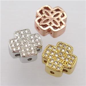 copper cross beads paved zircon, mix color, approx 10x10mm [FDZN2919]