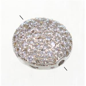 copper button beads paved zircon, platinum plated, approx 11mm dia [FDZN2921]