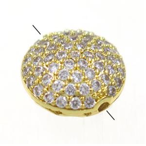 copper button beads paved zircon, gold plated, approx 11mm dia [FDZN2922]