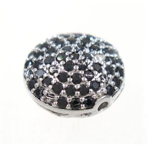 copper button beads paved zircon, platinum plated, approx 11mm dia [FDZN2923]