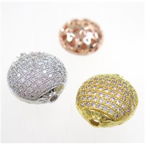 copper button beads paved zircon, mix color, approx 14mm dia [FDZN2927]