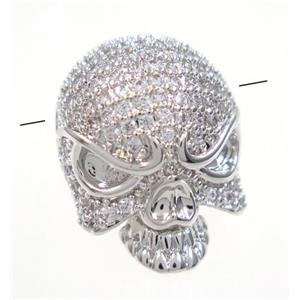 copper skull beads paved zircon, platinum plated, approx 15x20mm [FDZN2929]