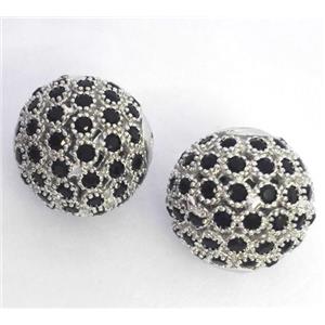 copper bead paved zircon, round, platinum plated, approx 10mm dia [FDZN293-10MM]