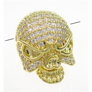 copper skull beads paved zircon, gold plated, approx 15x20mm [FDZN2930]