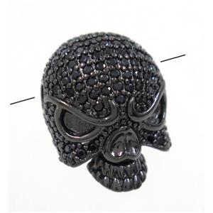 copper skull beads paved zircon, black plated, approx 15x20mm [FDZN2931]
