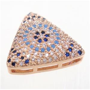 copper triangle bead paved zircon, rose gold, approx 15x20mm [FDZN2933]