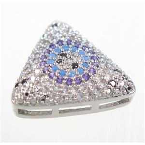copper triangle bead paved zircon, platinum plated, approx 19mm [FDZN2934]