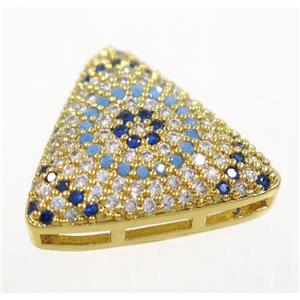 copper triangle beads paved zircon, gold plated, approx 19mm [FDZN2935]