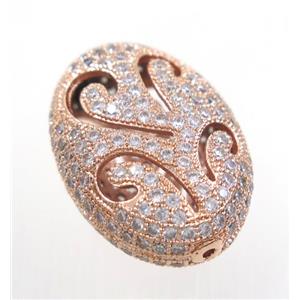 copper oval bead paved zircon, rose gold, approx 19x27mm [FDZN2938]