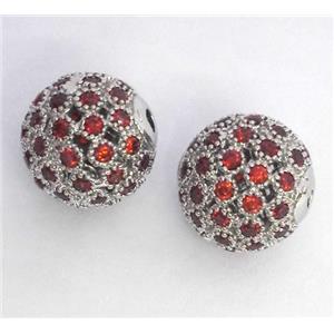 copper bead paved zircon, round, platinum plated, approx 10mm dia [FDZN294-10MM]