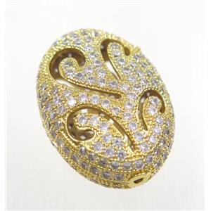 copper oval bead paved zircon, gold plated, approx 19x27mm [FDZN2940]