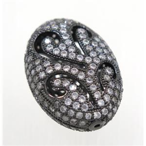 copper oval bead paved zircon, black plated, approx 19x27mm [FDZN2941]