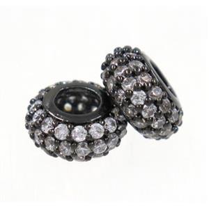 copper rondelle beads paved zircon, black plated, approx 10 mm dia, 4mm hole [FDZN2943]