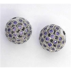 copper bead paved zircon, round, platinum plated, approx 8mm dia [FDZN295-8MM]
