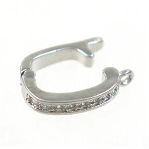 copper clasp paved zircon, platinum plated, approx 7-12mm [FDZN2950]