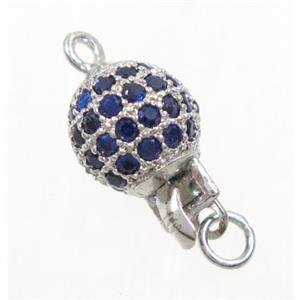 copper slip clasp pave blue zircon, round, platinum plated, approx 8mm dia [FDZN2954]