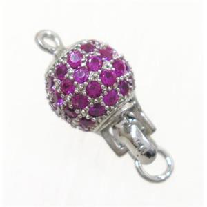 copper slip clasp pave hotpink zircon, round, platinum plated, approx 8mm dia [FDZN2955]