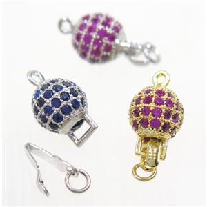 copper slip clasp pave zircon, round, mix color, approx 8mm dia [FDZN2957]