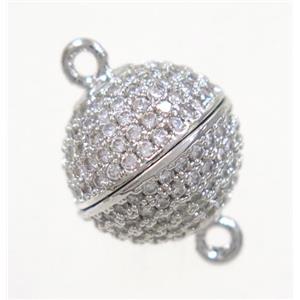 copper magnetic clasp pave zircon, round, platinum plated, approx 8mm dia [FDZN2958-8MM]