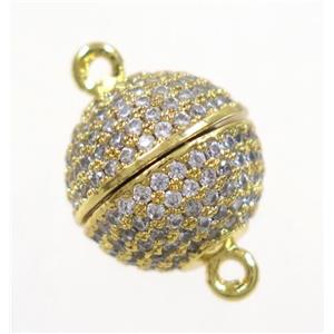 copper magnetic clasp pave zircon, round, gold plated, approx 14mm dia [FDZN2959-14MM]