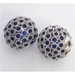 copper bead paved zircon, round, platinum plated, approx 12mm dia [FDZN296-12MM]