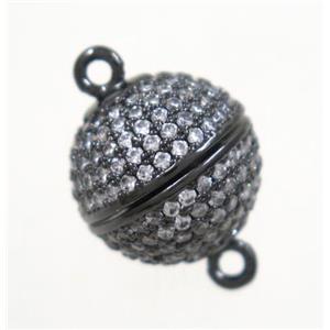 copper magnetic clasp pave zircon, round, black plated, approx 14mm dia [FDZN2960-14MM]