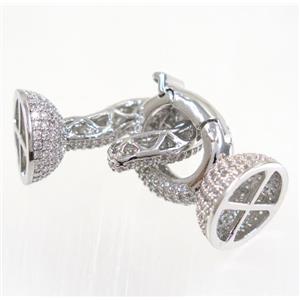 copper clasp paved zircon, platinum plated, approx 14-38mm [FDZN2962]