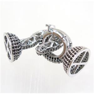 copper clasp paved zircon, platinum plated, approx 14-38mm [FDZN2967]