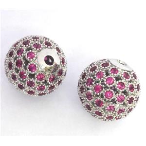 copper bead paved zircon, round, platinum plated, approx 12mm dia [FDZN297-12MM]