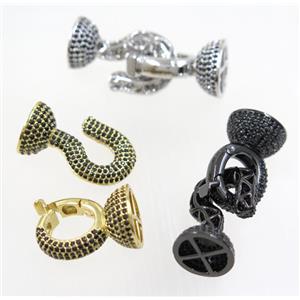 copper clasp paved zircon, mix color, approx 14-38mm [FDZN2970]