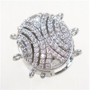 copper slide clasp paved zircon, platinum plated, approx 20x22mm [FDZN2971]