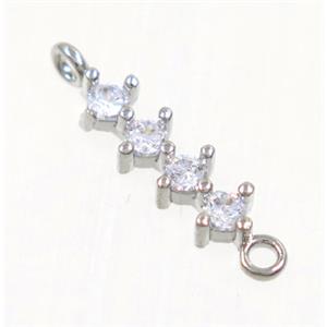 copper stick connector paved zircon, platinum plated, approx 12mm length [FDZN2974]