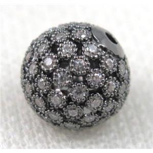Hollow copper bead paved zircon, round, black, approx 8mm dia [FDZN298-8MM]
