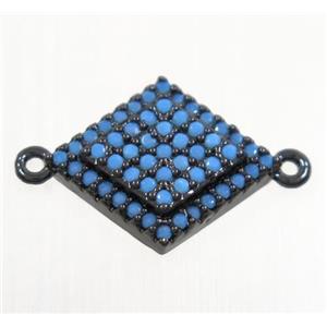 copper rhombic connector paved zircon, black plated, turq, approx 12x14mm [FDZN2981]