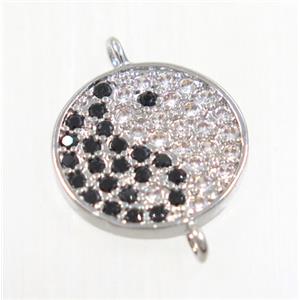 copper taichi connector paved zircon, platinum plated, approx 12mm dia [FDZN2983]