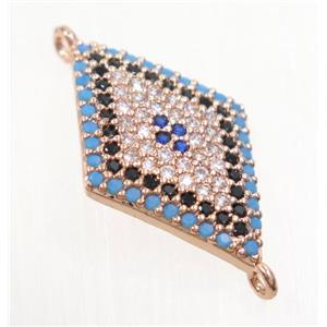 copper rhombic connector paved zircon, rose gold, approx 13x20mm [FDZN2986]