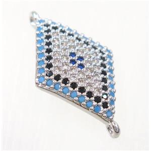 copper rhombic connector paved zircon, platinum plated, approx 13x20mm [FDZN2987]