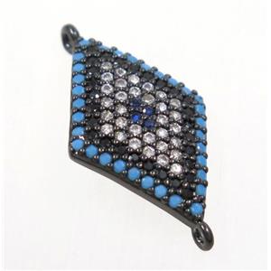 copper rhombic connector paved zircon, black plated, approx 13x20mm [FDZN2989]