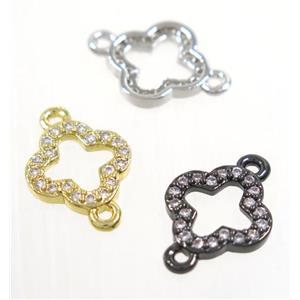copper four-leaf Clover connector paved zircon, mix color, approx 10mm dia [FDZN2995]