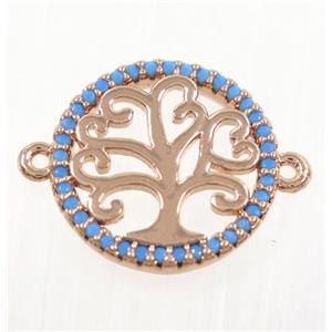 copper Tree Of Life connector paved zircon, rose gold, approx 16mm dia [FDZN2996]