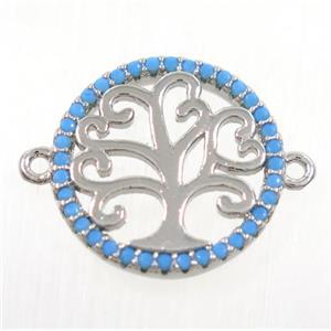 copper Tree Of Life connector paved zircon, platinum plated, approx 16mm dia [FDZN2997]
