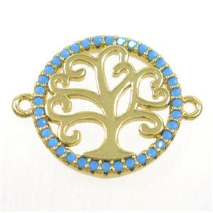 copper Tree Of Life connector paved zircon, gold plated, approx 16mm dia [FDZN2998]