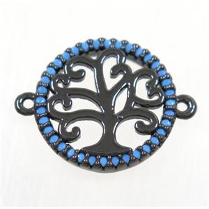 copper Tree Of Life connector paved zircon, black plated, approx 16mm dia [FDZN2999]