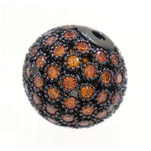 copper bead paved zircon, round, black, approx 12mm dia [FDZN300-12MM]