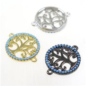 copper Tree Of Life connector paved zircon, mix color, approx 16mm dia [FDZN3000]