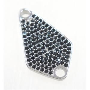 copper Scutum connector paved zircon, platinum plated, approx 13x23mm [FDZN3002]