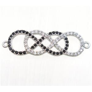 double infinity copper connector paved zircon, platinum plated, approx 9x25mm [FDZN3007]