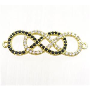 double infinity copper connector paved zircon, gold plated, approx 9x25mm [FDZN3008]